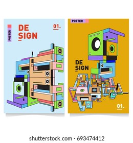 Flat color covers set. Abstract colorful geometric 3d with typography design template. Trendy poster design and colorful theme. 