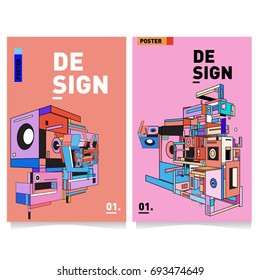 Flat color covers set. Abstract colorful geometric 3d with typography design template. Trendy poster design and colorful theme. 