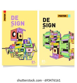 Flat color covers set. Abstract colorful geometric 3d with typography design template. Trendy poster design and colorful theme. 
