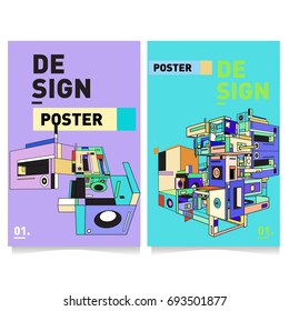 Flat color covers set. Abstract colorful geometric 3d with typography design template. Trendy poster design and colorful theme. 