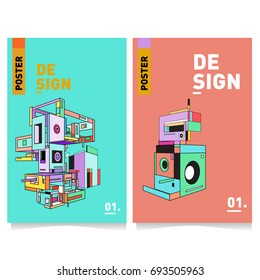 Flat color covers set. Abstract colorful geometric 3d with typography design template. Trendy poster design and colorful theme. 
