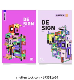 Flat color covers set. Abstract colorful geometric 3d with typography design template. Trendy poster design and colorful theme. 