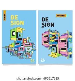 Flat color covers set. Abstract colorful geometric 3d with typography design template. Trendy poster design and colorful theme. 