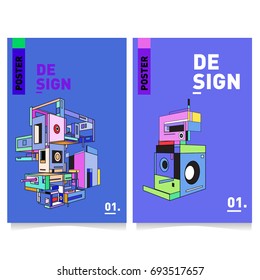 Flat color covers set. Abstract colorful geometric 3d with typography design template. Trendy poster design and colorful theme. 
