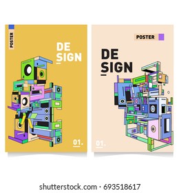 Flat color covers set. Abstract colorful geometric 3d with typography design template. Trendy poster design and colorful theme. 
