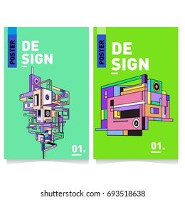 Flat color covers set. Abstract colorful geometric 3d with typography design template. Trendy poster design and colorful theme. 