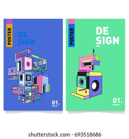 Flat color covers set. Abstract colorful geometric 3d with typography design template. Trendy poster design and colorful theme. 