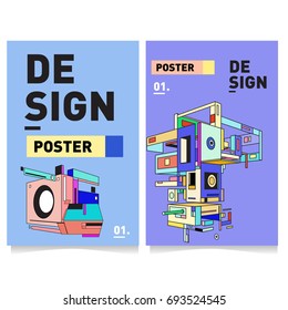 Flat color covers set. Abstract colorful geometric 3d with typography design template. Trendy poster design and colorful theme. 