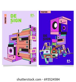 Flat color covers set. Abstract colorful geometric 3d with typography design template. Trendy poster design and colorful theme. 
