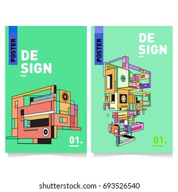 Flat color covers set. Abstract colorful geometric 3d with typography design template. Trendy poster design and colorful theme. 