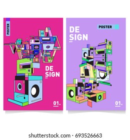 Flat color covers set. Abstract colorful geometric 3d with typography design template. Trendy poster design and colorful theme. 