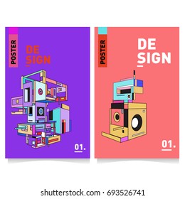 Flat color covers set. Abstract colorful geometric 3d with typography design template. Trendy poster design and colorful theme. 