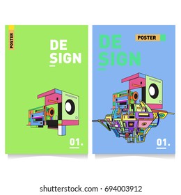 Flat color covers set. Abstract colorful geometric 3d with typography design template. Trendy poster design and colorful theme. 
