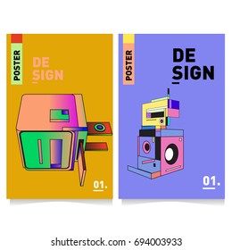 Flat color covers set. Abstract colorful geometric 3d with typography design template. Trendy poster design and colorful theme. 