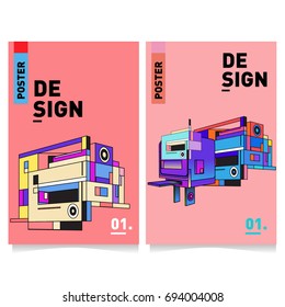 Flat color covers set. Abstract colorful geometric 3d with typography design template. Trendy poster design and colorful theme. 