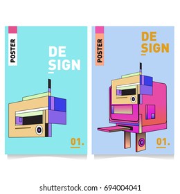 Flat color covers set. Abstract colorful geometric 3d with typography design template. Trendy poster design and colorful theme. 