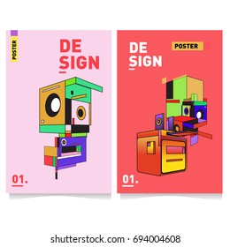 Flat color covers set. Abstract colorful geometric 3d with typography design template. Trendy poster design and colorful theme. 