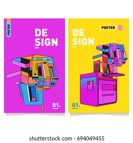 Flat color covers set. Abstract colorful geometric 3d with typography design template. Trendy poster design and colorful theme. 