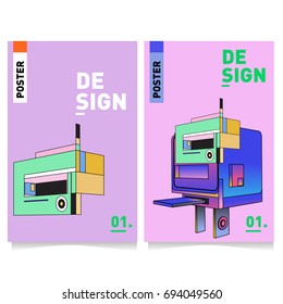 Flat color covers set. Abstract colorful geometric 3d with typography design template. Trendy poster design and colorful theme. 