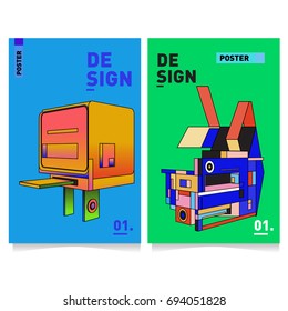 Flat color covers set. Abstract colorful geometric 3d with typography design template. Trendy poster design and colorful theme. 