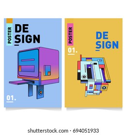 Flat color covers set. Abstract colorful geometric 3d with typography design template. Trendy poster design and colorful theme. 