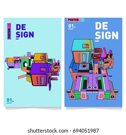 Flat color covers set. Abstract colorful geometric 3d with typography design template. Trendy poster design and colorful theme. 