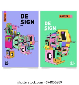 Flat color covers set. Abstract colorful geometric 3d with typography design template. Trendy poster design and colorful theme. 
