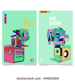 Flat color covers set. Abstract colorful geometric 3d with typography design template. Trendy poster design and colorful theme. 