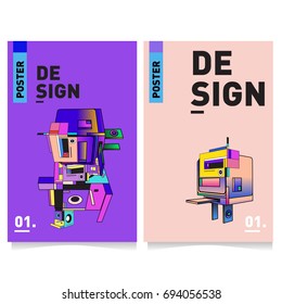Flat color covers set. Abstract colorful geometric 3d with typography design template. Trendy poster design and colorful theme. 