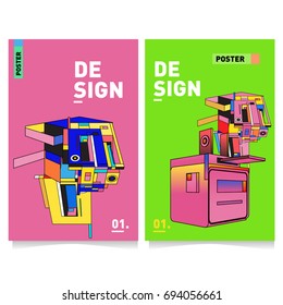 Flat color covers set. Abstract colorful geometric 3d with typography design template. Trendy poster design and colorful theme. 