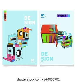 Flat color covers set. Abstract colorful geometric 3d with typography design template. Trendy poster design and colorful theme. 