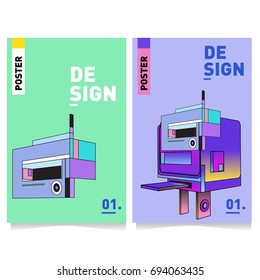 Flat color covers set. Abstract colorful geometric 3d with typography design template. Trendy poster design and colorful theme. 