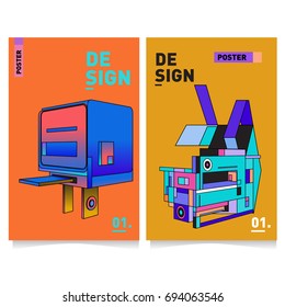 Flat color covers set. Abstract colorful geometric 3d with typography design template. Trendy poster design and colorful theme. 