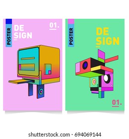 Flat color covers set. Abstract colorful geometric 3d with typography design template. Trendy poster design and colorful theme. 