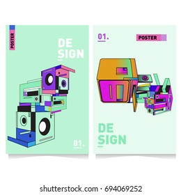 Flat color covers set. Abstract colorful geometric 3d with typography design template. Trendy poster design and colorful theme. 