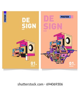 Flat color covers set. Abstract colorful geometric 3d with typography design template. Trendy poster design and colorful theme. 