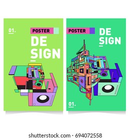Flat color covers set. Abstract colorful geometric 3d with typography design template. Trendy poster design and colorful theme. 