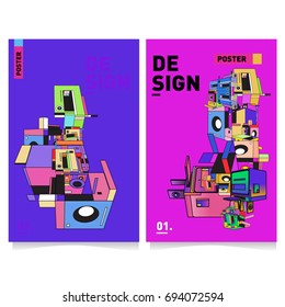 Flat color covers set. Abstract colorful geometric 3d with typography design template. Trendy poster design and colorful theme. 