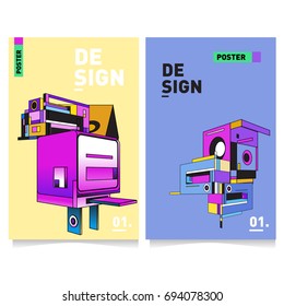 Flat color covers set. Abstract colorful geometric 3d with typography design template. Trendy poster design and colorful theme. 