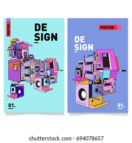 Flat color covers set. Abstract colorful geometric 3d with typography design template. Trendy poster design and colorful theme. 