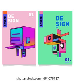 Flat color covers set. Abstract colorful geometric 3d with typography design template. Trendy poster design and colorful theme. 