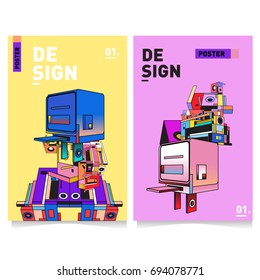 Flat color covers set. Abstract colorful geometric 3d with typography design template. Trendy poster design and colorful theme. 