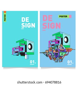 Flat color covers set. Abstract colorful geometric 3d with typography design template. Trendy poster design and colorful theme. 