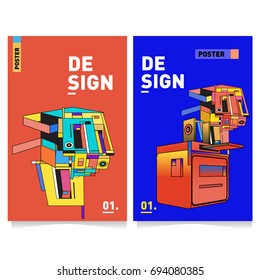 Flat color covers set. Abstract colorful geometric 3d with typography design template. Trendy poster design and colorful theme. 