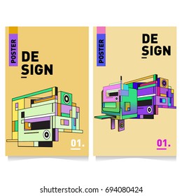 Flat color covers set. Abstract colorful geometric 3d with typography design template. Trendy poster design and colorful theme. 