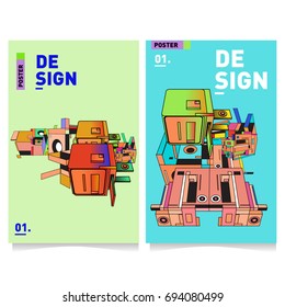 Flat color covers set. Abstract colorful geometric 3d with typography design template. Trendy poster design and colorful theme. 