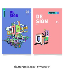 Flat color covers set. Abstract colorful geometric 3d with typography design template. Trendy poster design and colorful theme. 