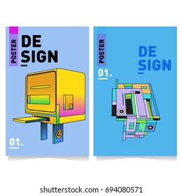 Flat color covers set. Abstract colorful geometric 3d with typography design template. Trendy poster design and colorful theme. 