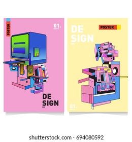 Flat color covers set. Abstract colorful geometric 3d with typography design template. Trendy poster design and colorful theme. 