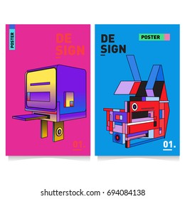 Flat color covers set. Abstract colorful geometric 3d with typography design template. Trendy poster design and colorful theme. 